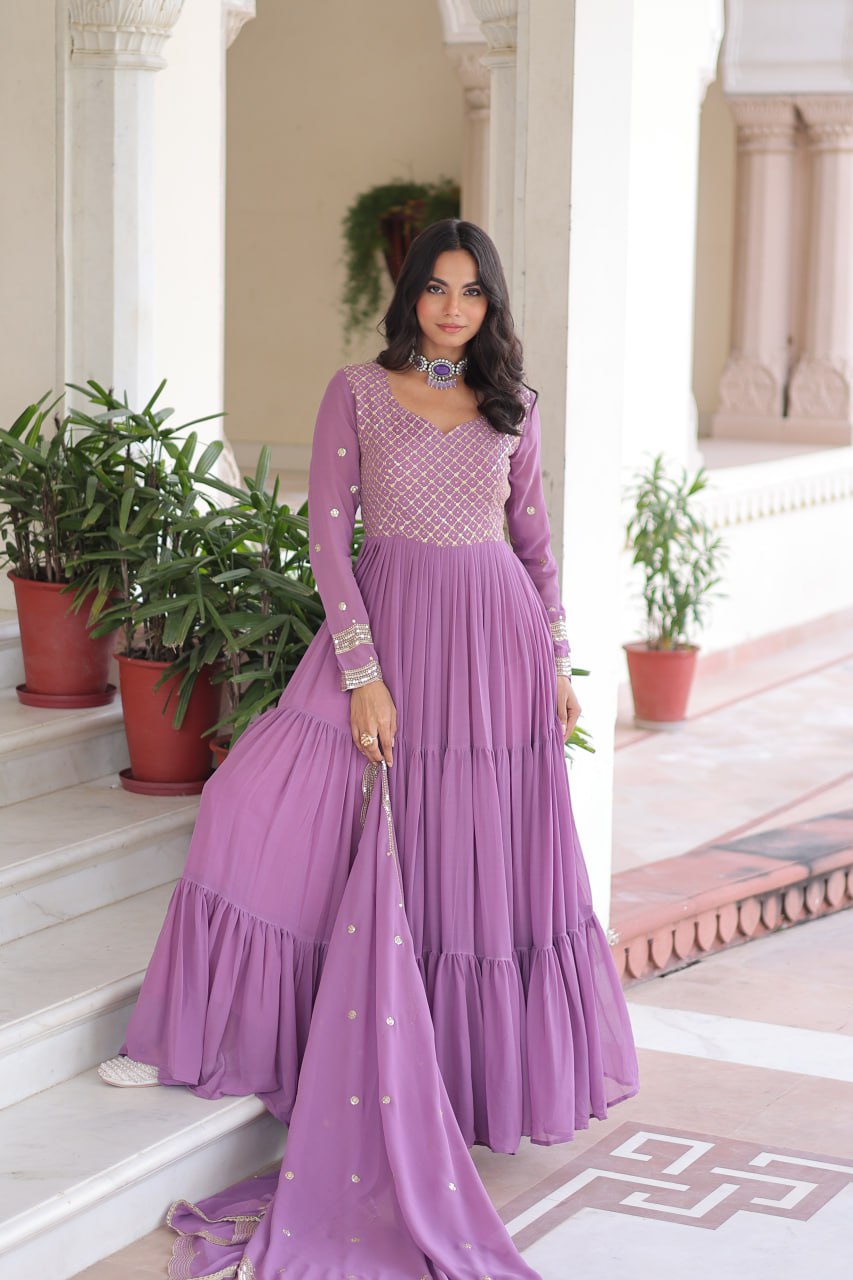 Lehenga Mart Premium Readymade Gown With Dupatta Set For Women-Onion