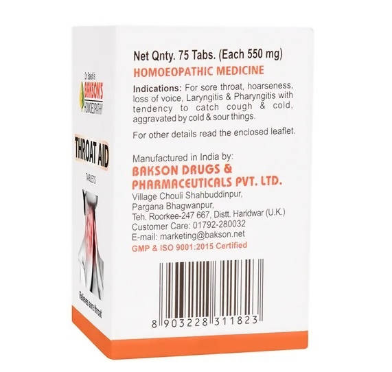 Bakson's Homeopathy Throat Aid Tablets 