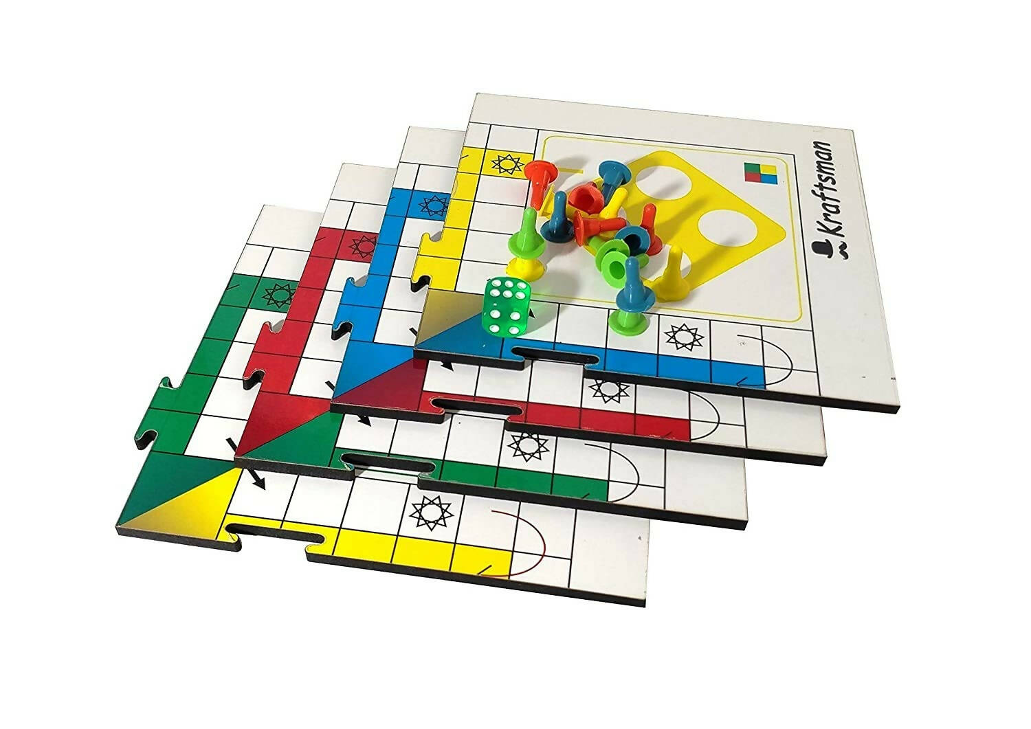 Kraftsman Wooden Portable Ludo Board Game for Kids and Adults (11×11 Inches) | Travel Pouch Included for Pawns and Dice - Grab2buy