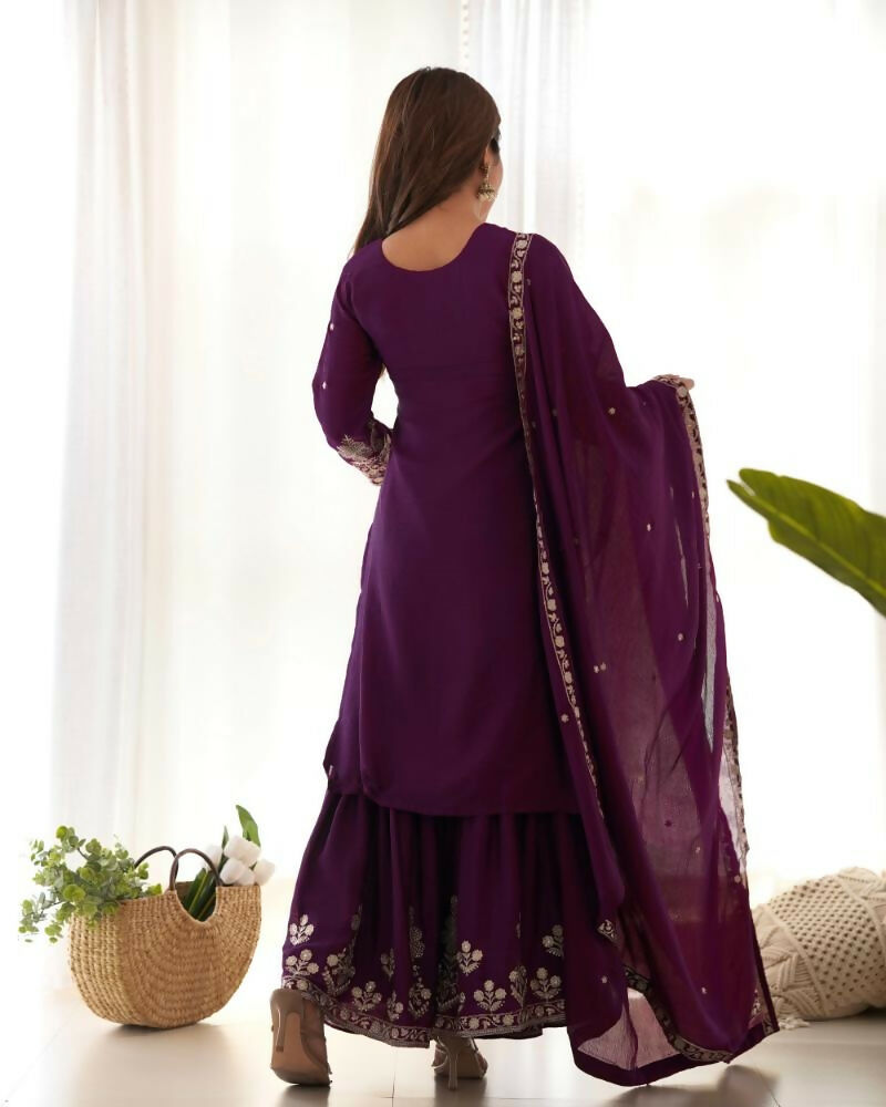 Lehenga Mart Designer Sharara Suit With Kurta, Sharara, Dupatta For Women-Purple
