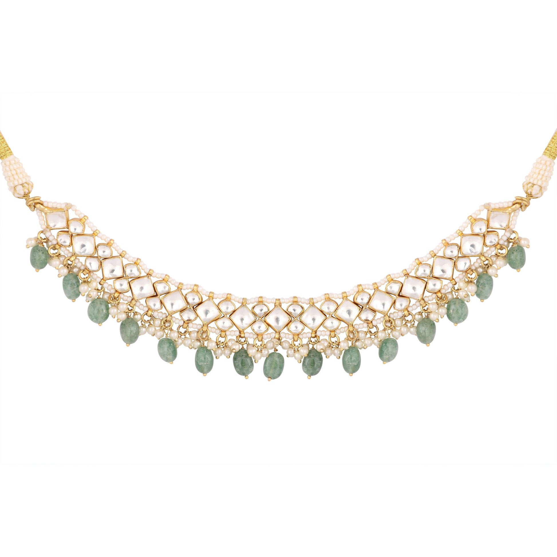Nuyug 22K Gold Plated Royal Kundan Necklace with Green Stones | Swadesiicart