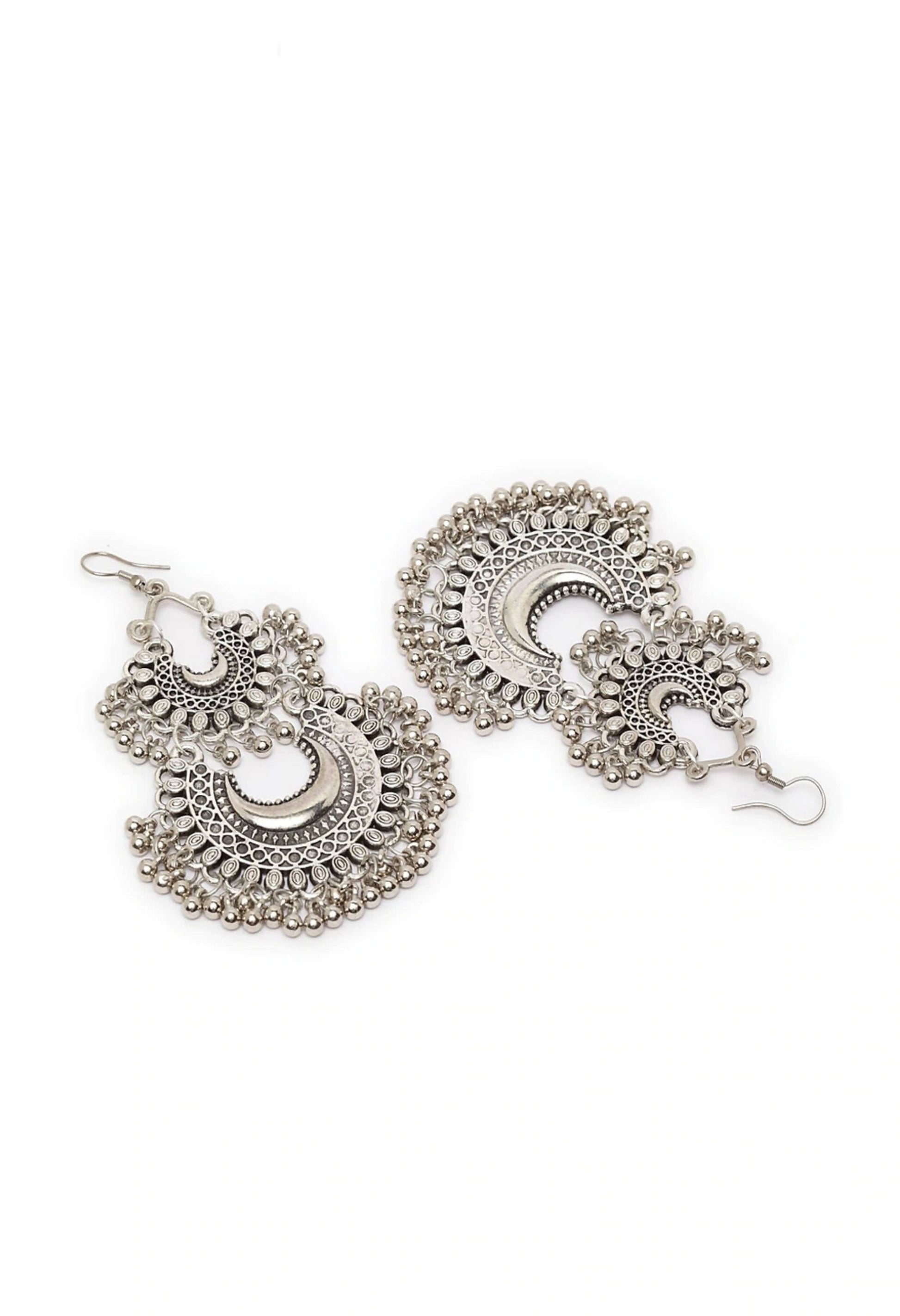 Mominos Fashion Johar Kamal Silver-Plated Chandbali Earrings For Women 