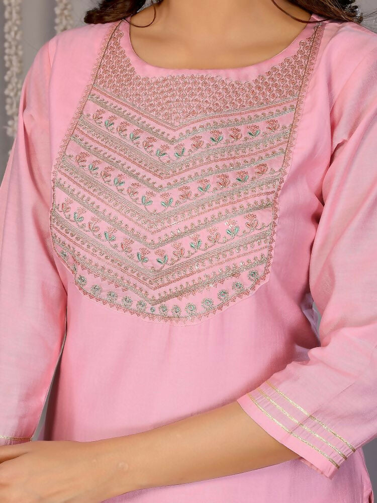 Joban Fashion Women Light Pink Roman Embroidery Stitched Kurta Set