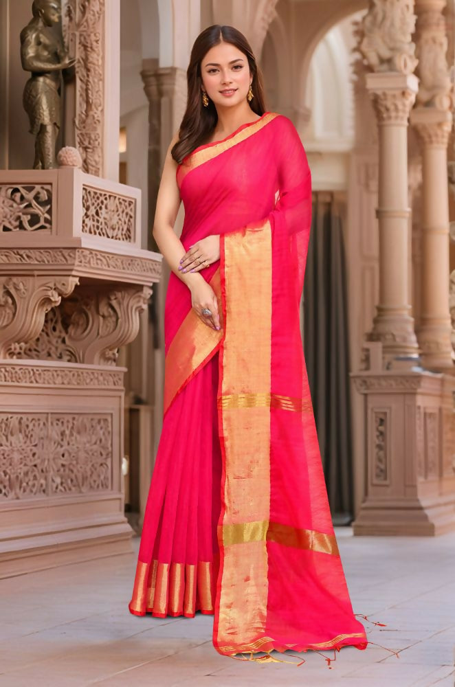Joban Fashion Women Pink Trendy Cotton Saree