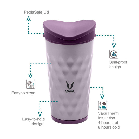 Vaya Drynk Stainless Steel Tumbler with Spill-Proof PediaSafe Lid - 350ml (Purple) 