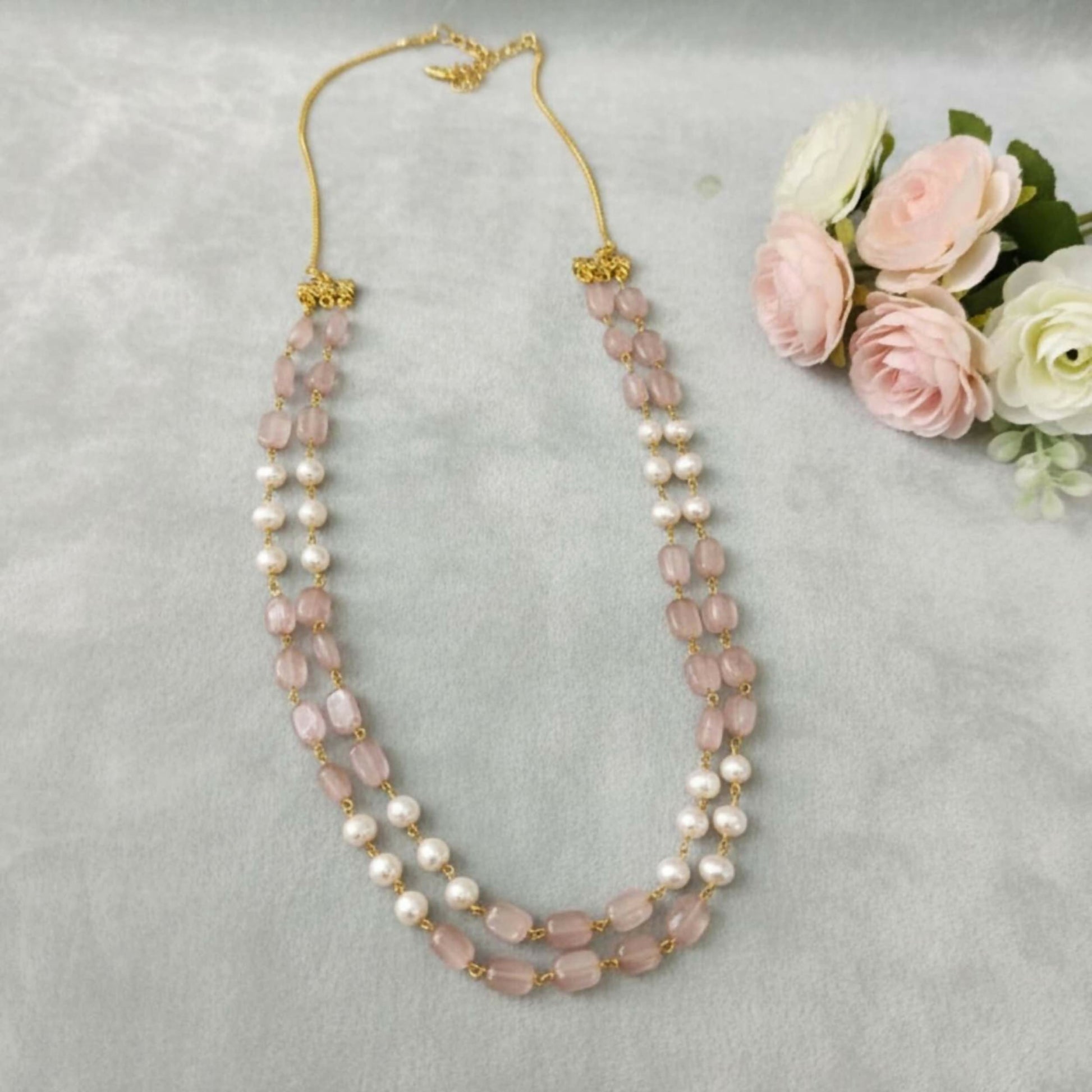 Joban Fashion Women Multi Fresh Water Pearl Necklace With Mauve Color Monolisa Beads