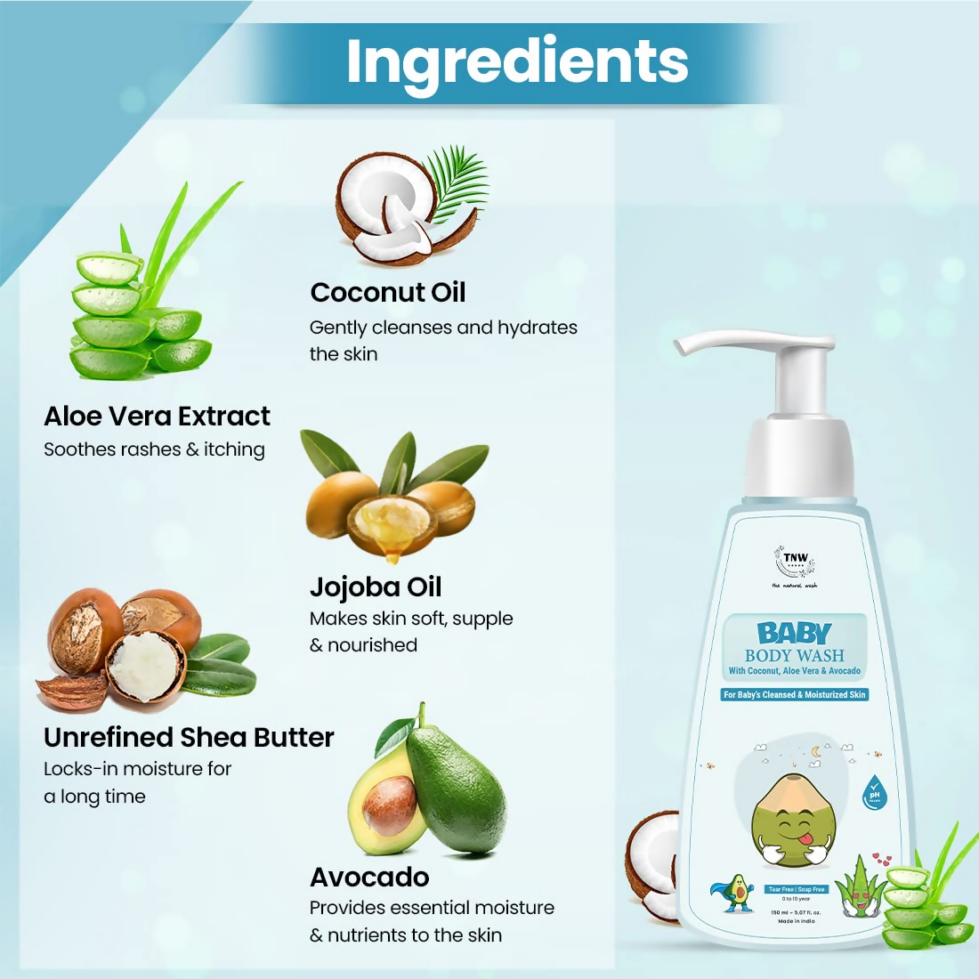 The Natural Wash Baby Body Wash For Moisturized Skin With Coconut, Aloe Vera & Avocado  Grab2Buy The Natural Wash Grab2Buy