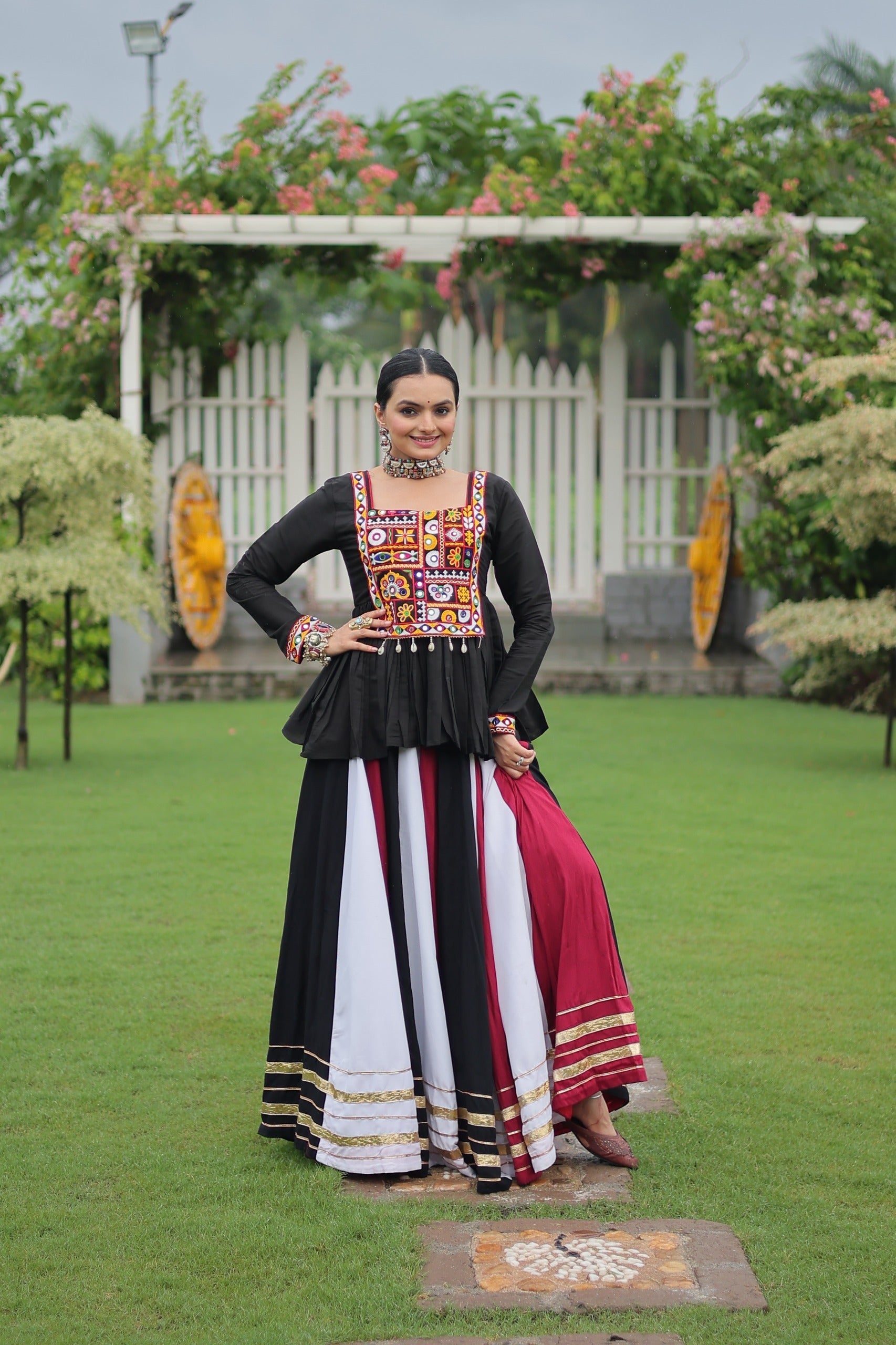 Prazu Fashion Black Reyon Attractive Gota-Patti Lace Lehenga With Top For Navaratri