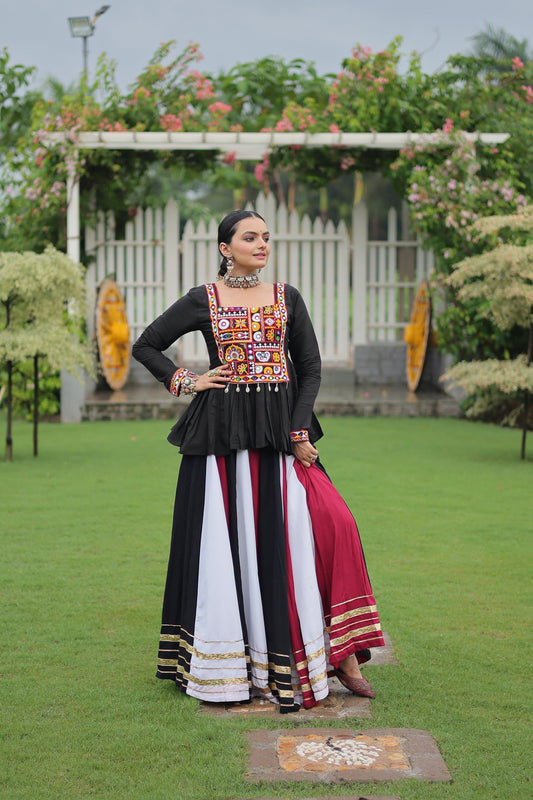 Prazu Fashion Black Reyon Attractive Gota-Patti Lace Lehenga With Top For Navaratri
