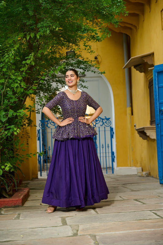 Prazu Fashion Violet Fendy Silk Embroidered Designer Lehenga