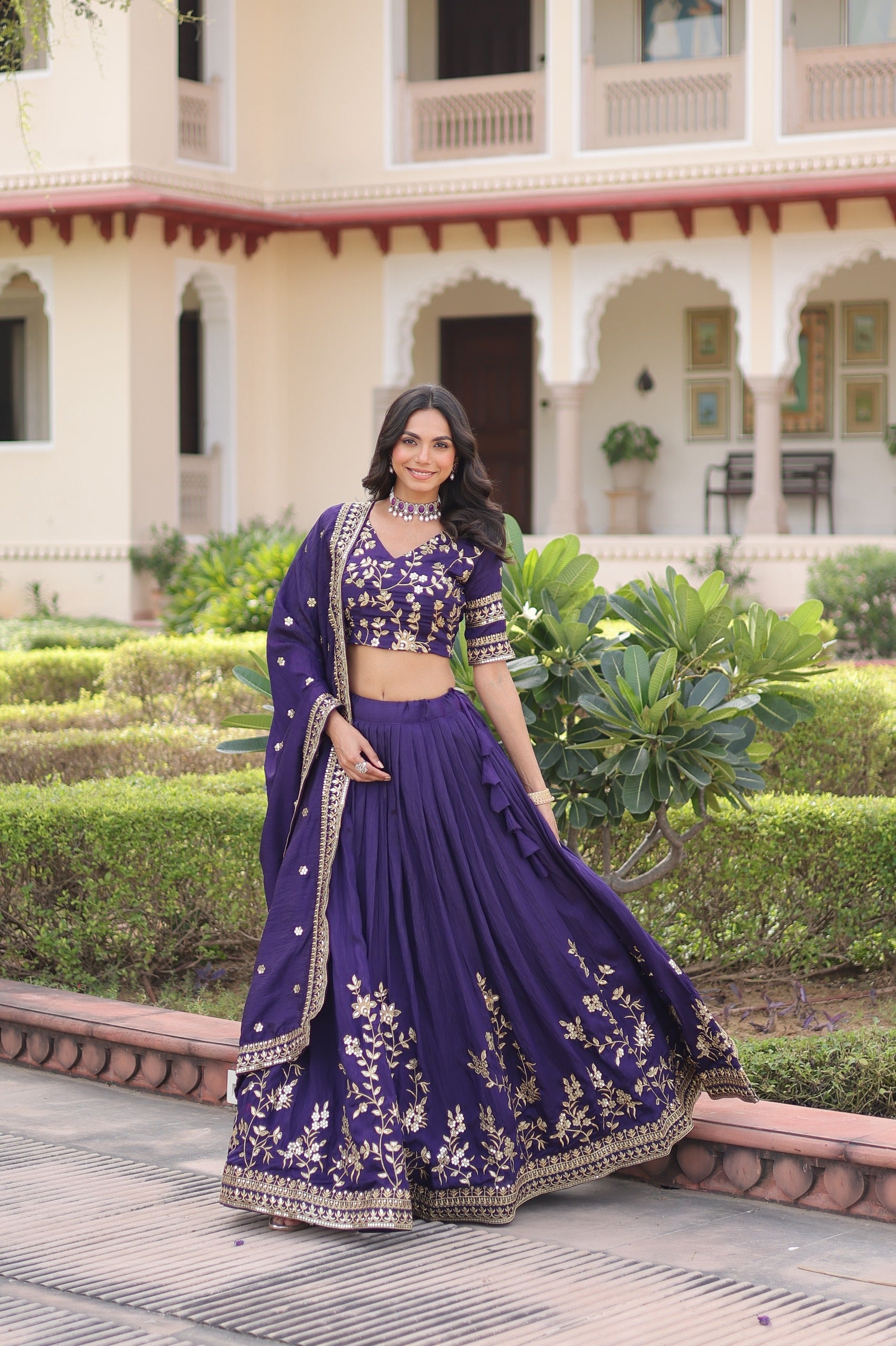 Prazu Fashion Purple Vichitra Silk With Heavy Sequins & Zari Embroidered Lehenga
