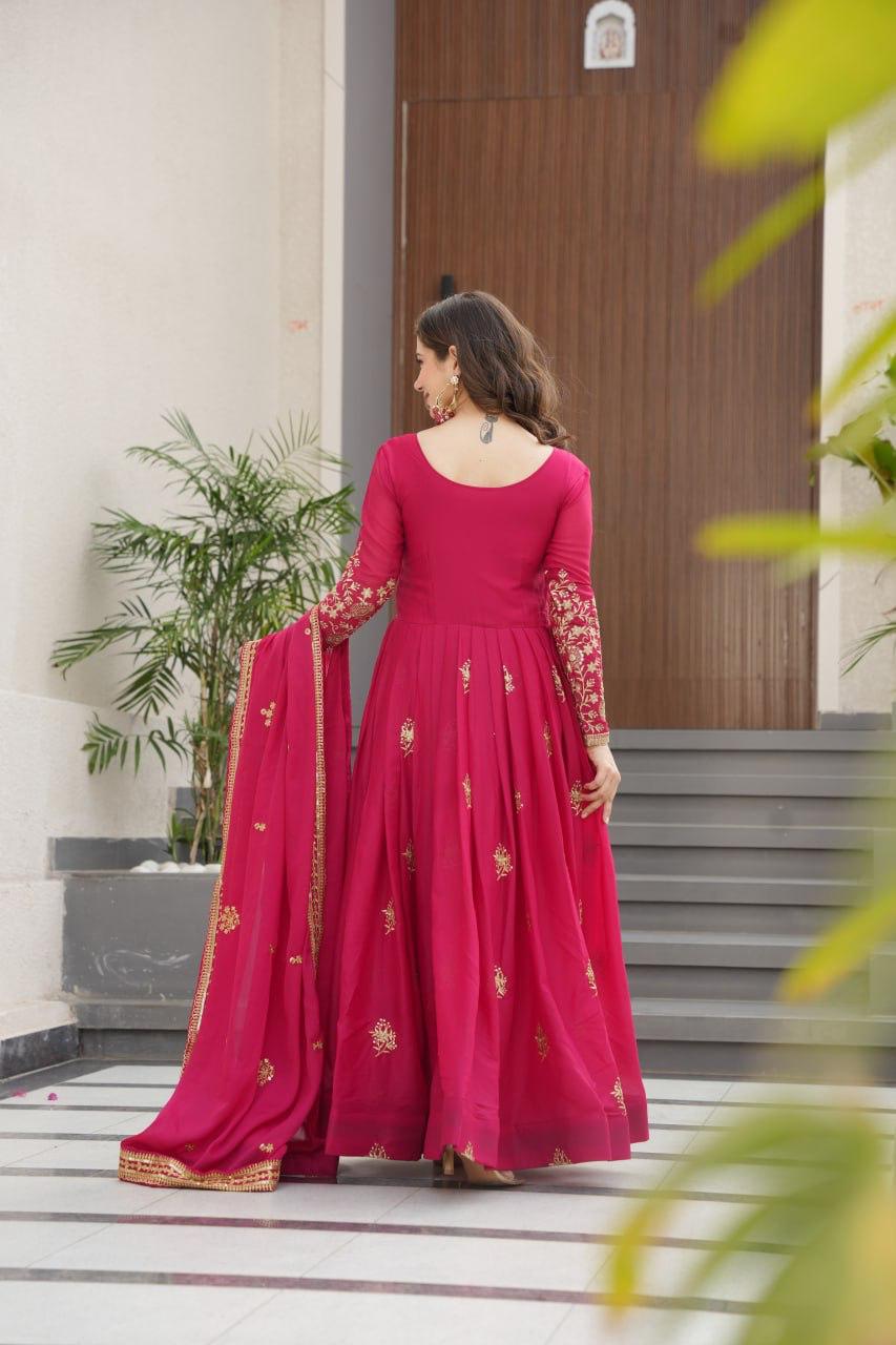 Prazu Fashion Pink Georgette Sequins & Zari Embroidery Gown