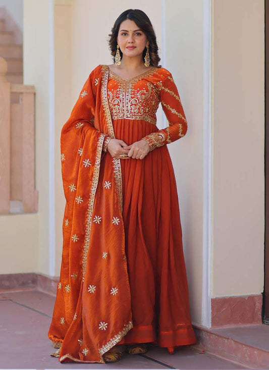 Prazu Fashion Fanta Silk Embroidered Gown With Dupatta