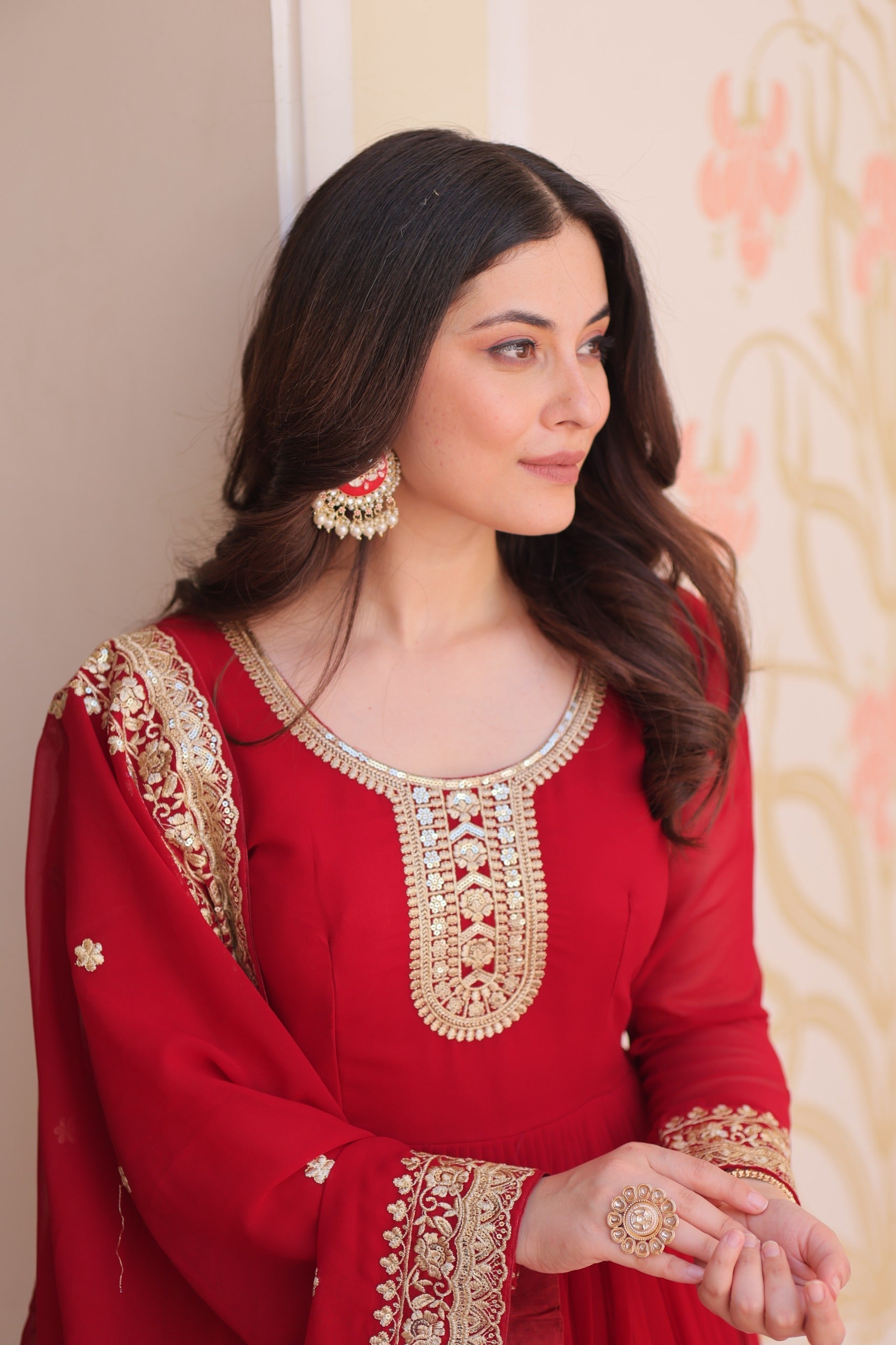 Prazu Fashion Maroon Georgette Zari & Sequins Embroidered Gown