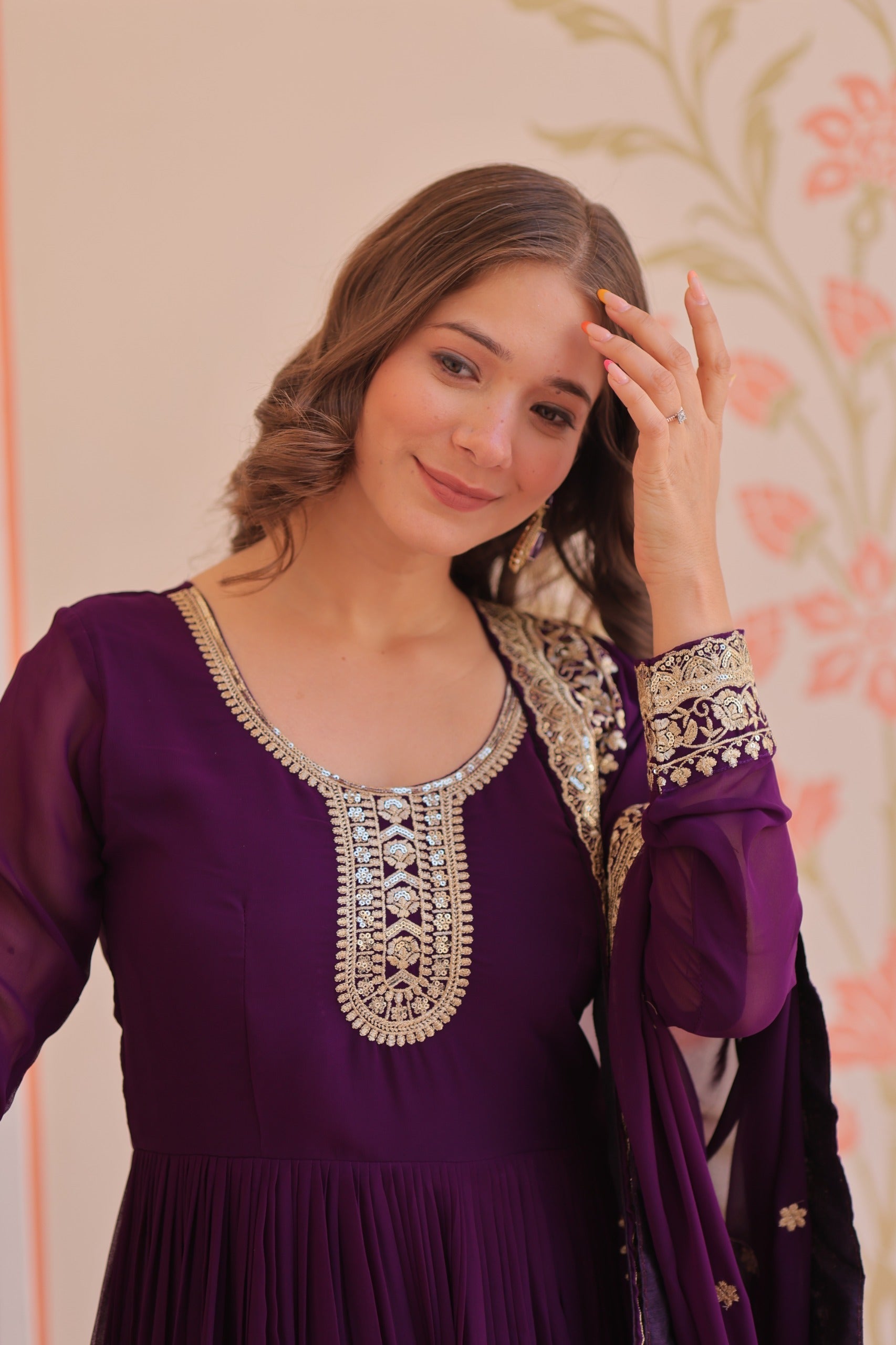 Prazu Fashion Purple Georgette Zari & Sequins Embroidered Gown