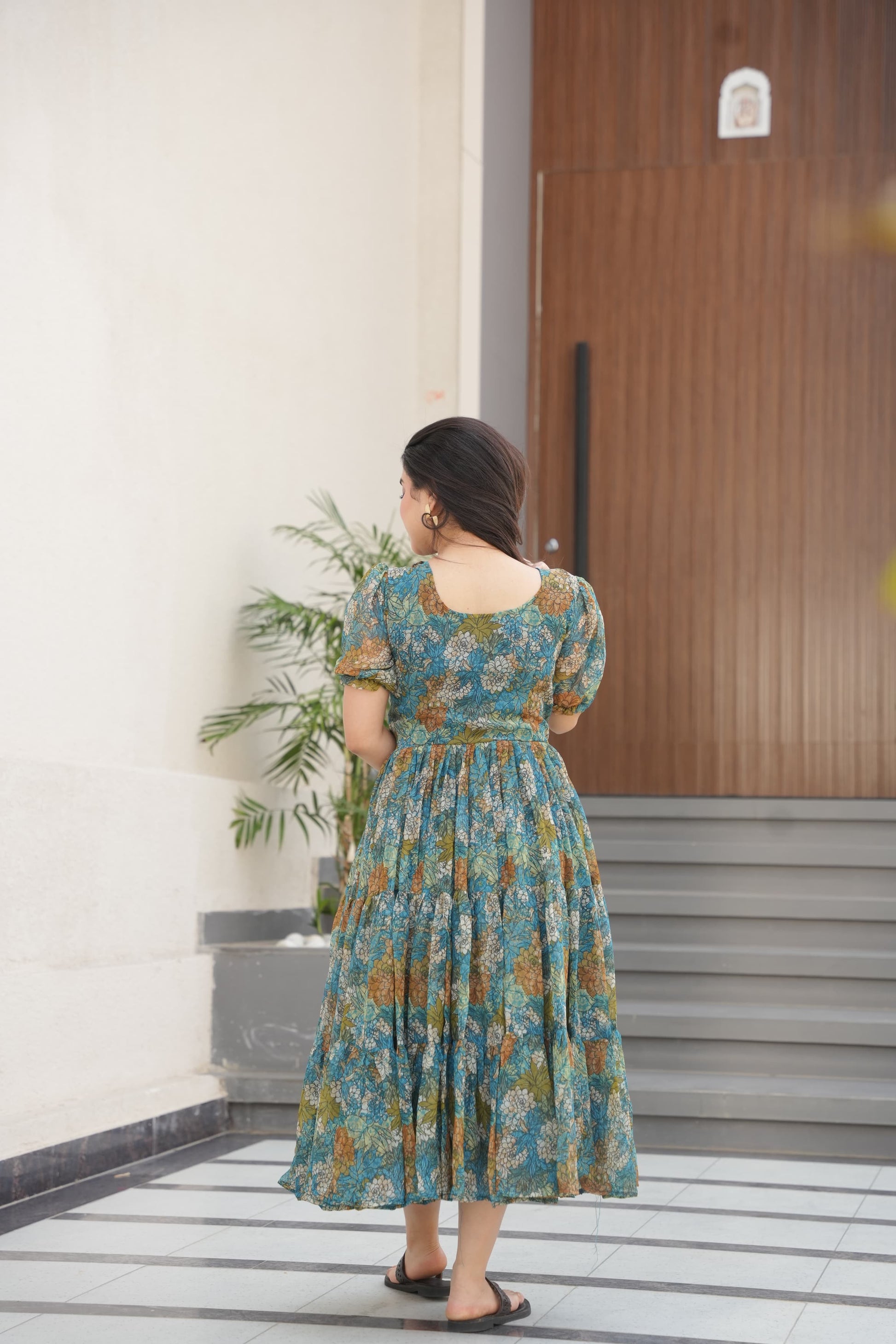 Prazu Fashion Light Blue Georgette Printed Gown