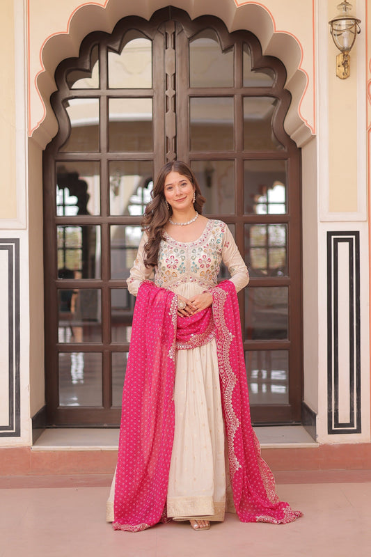 Prazu Fashion Cream Cosmos Weaving Jacquard Pearl Beads Embroidered Gown