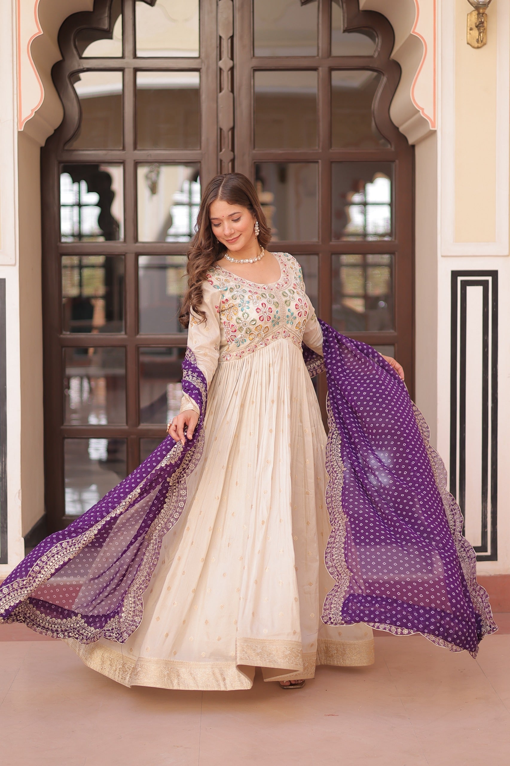 Prazu Fashion Cream Cosmos Weaving Jacquard Pearl Beads Embroidered Gown