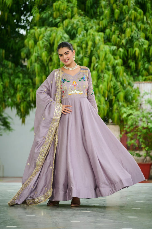 Lehenga Mart Premium Readymade Gown With Dupatta Set For Women-Onion