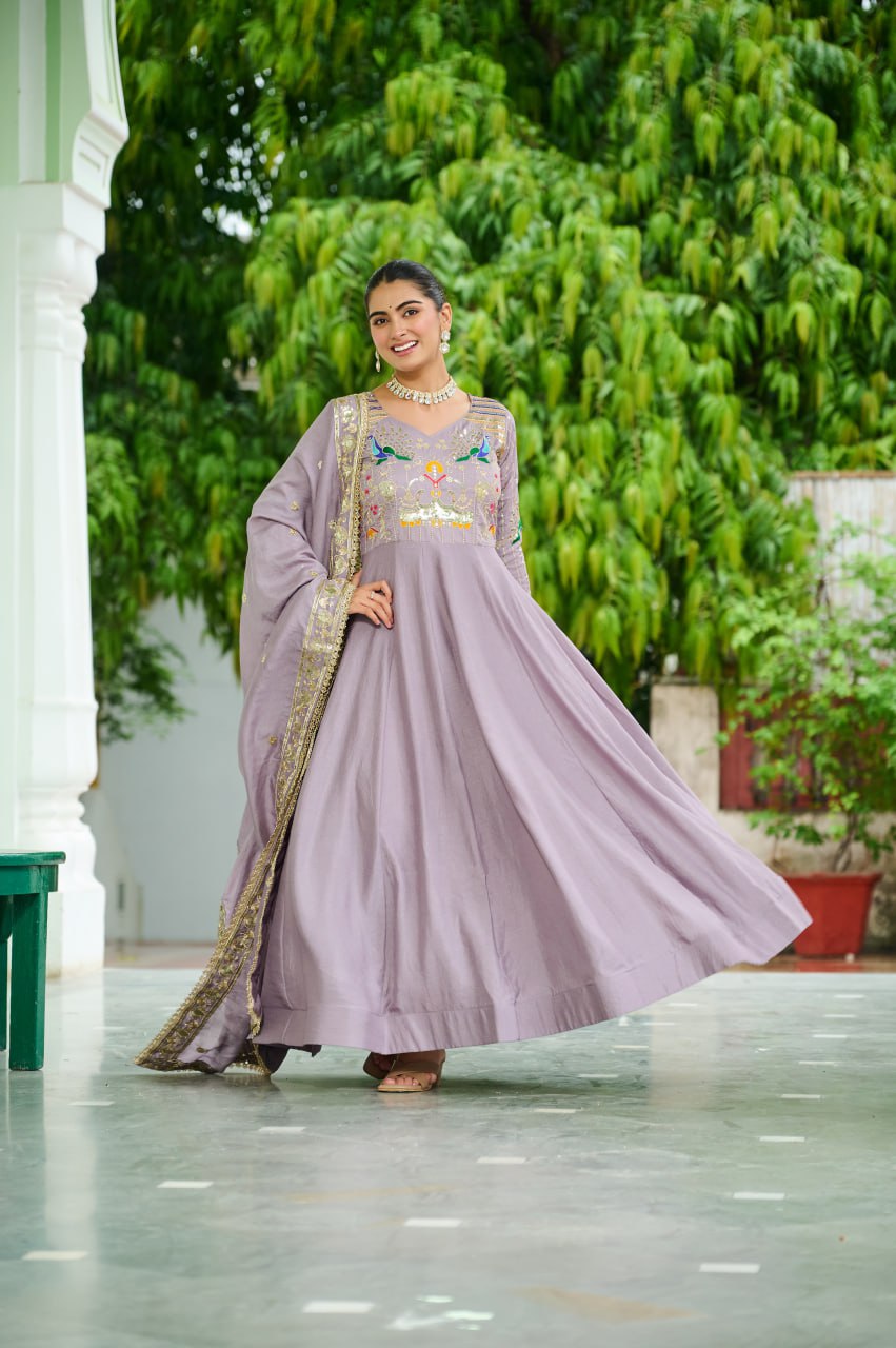 Lehenga Mart Premium Readymade Gown With Dupatta Set For Women-Onion