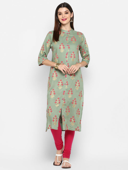 NOZ2TOZ Women Light Green Rayon Kurta (1Pc)