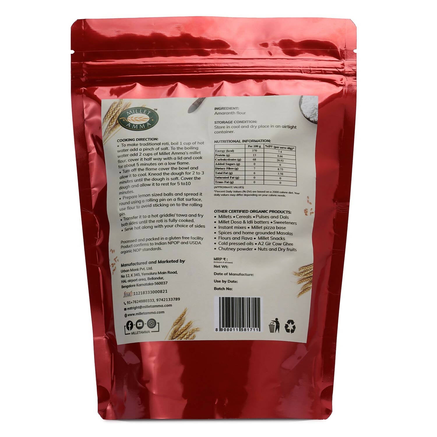 Millet Amma Organic Amaranth Flour 
