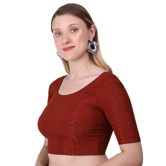 Vamika Cotton Lycra Stretchable Fabric Brown Stretchable Blouse