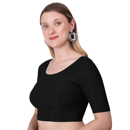 Vamika Cotton Lycra Stretchable Fabric Black Stretchable Blouse