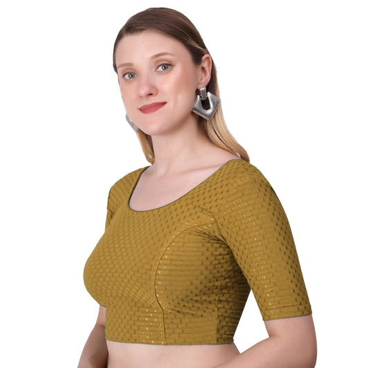 Vamika Cotton Lycra Stretchable Fabric Gold Stretchable Blouse
