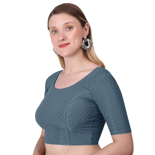 Vamika Cotton Lycra Stretchable Fabric Grey Stretchable Blouse