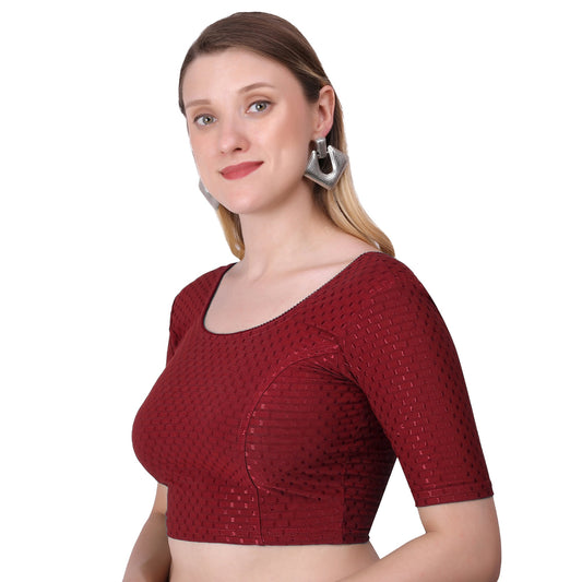 Vamika Cotton Lycra Stretchable Fabric Maroon Stretchable Blouse