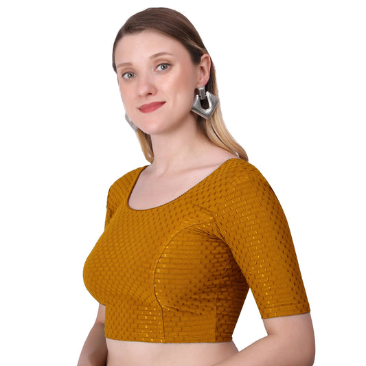 Vamika Cotton Lycra Stretchable Fabric Mustard Stretchable Blouse