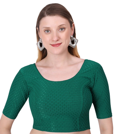 Vamika Cotton Lycra Stretchable Fabric Dark Green Stretchable Blouse