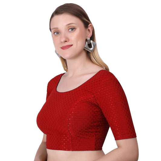 Vamika Cotton Lycra Stretchable Fabric Red Stretchable Blouse