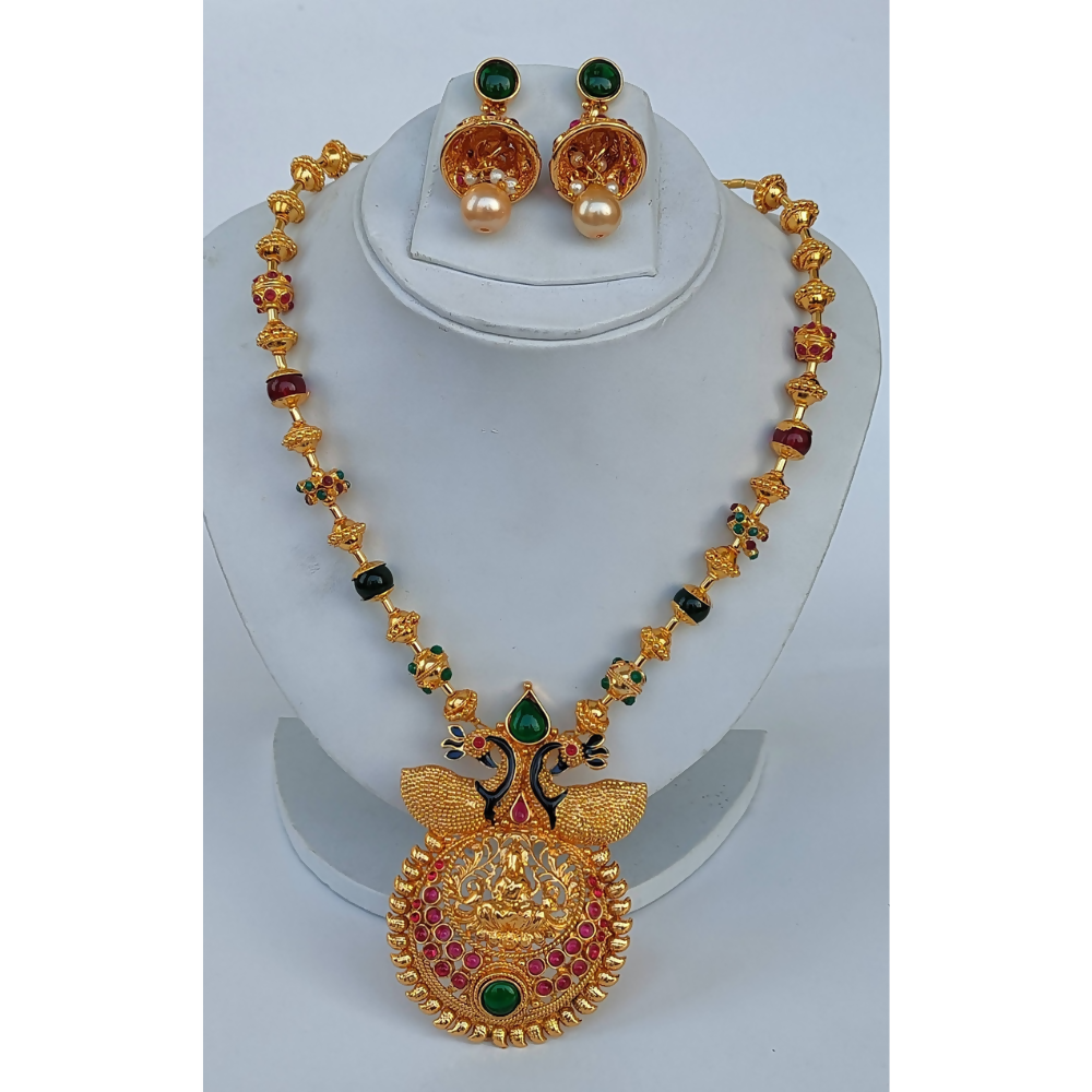 Gold Plated Beaded Temple Necklace Set - Grab2buy
