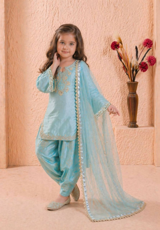 Teeya Creation New Kids Latest Trendy Kurta Palazzo Set-Blue