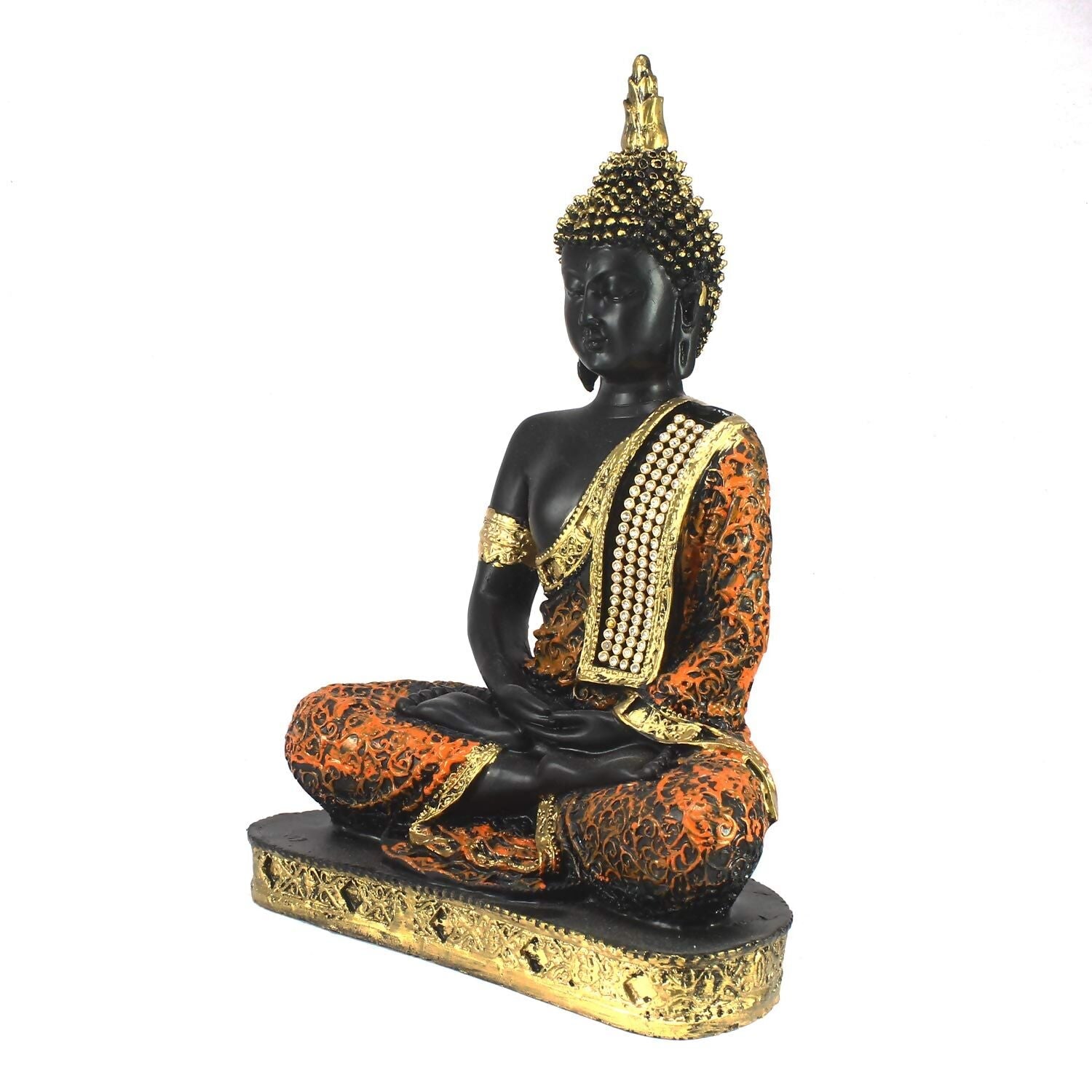eCraftIndia Golden, Orange, and Black Polyresin Meditating Lord Buddha Statue - Grab2buy