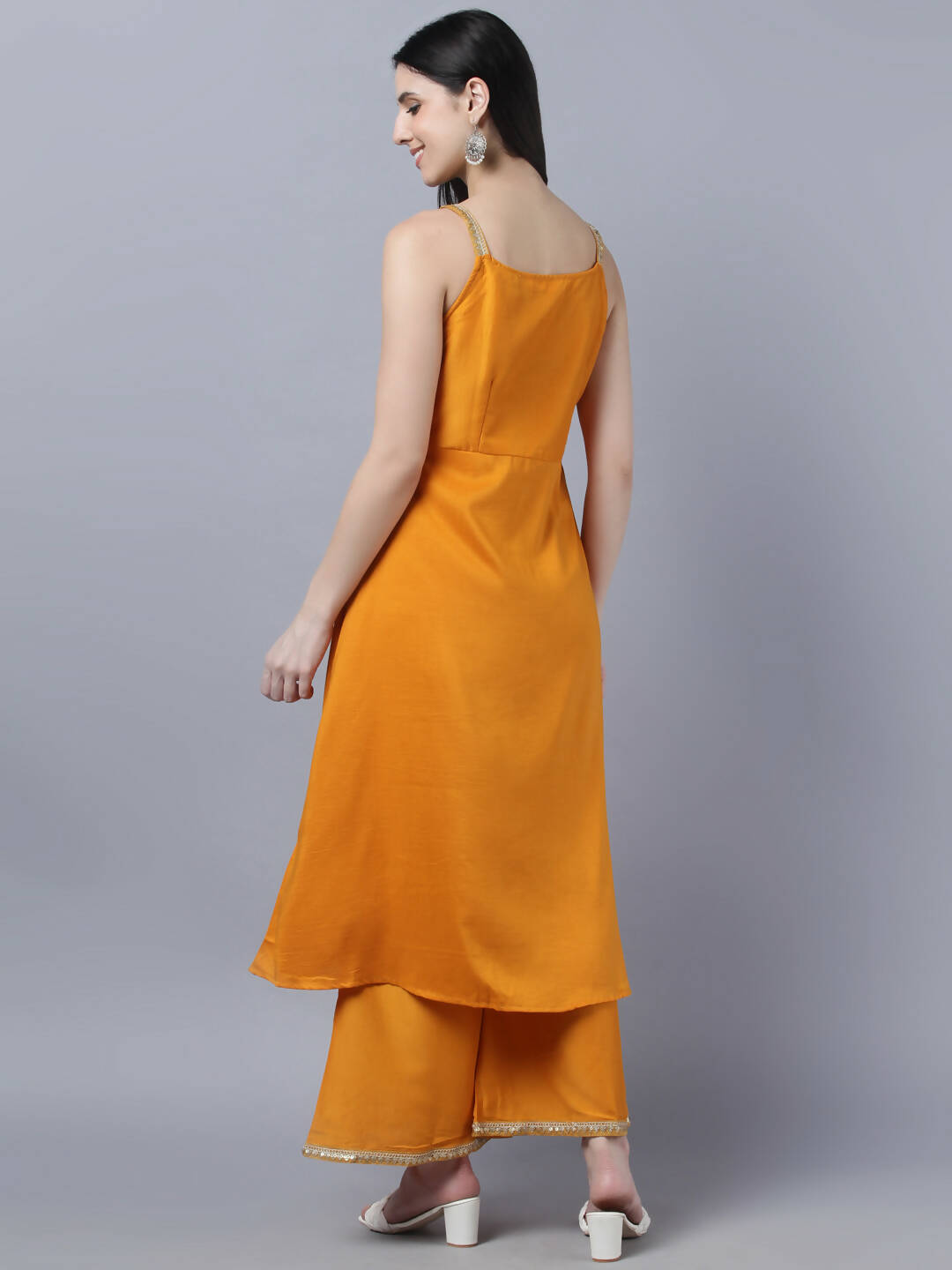 Myshka Women Yellow Panelled Kurta with Palazzos With Dupatta