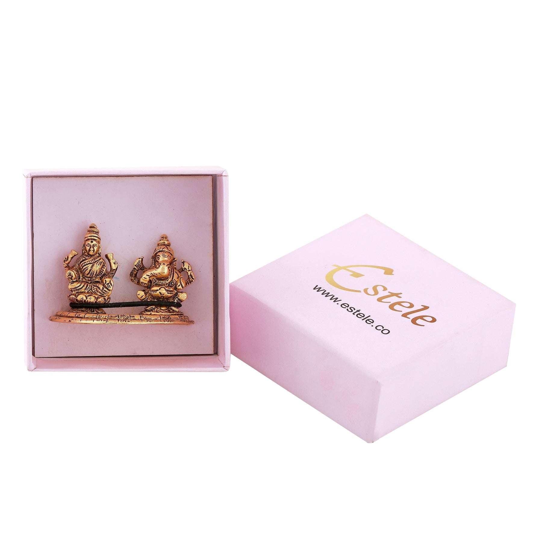 Estele Gold-Polished Goddess Laxmi & Lord Ganapati Idol for Pooja & Car Decor Estele Accessories