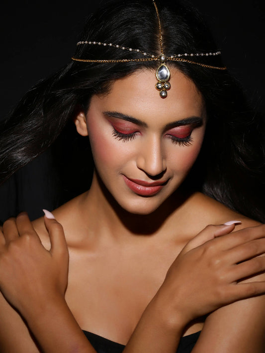 Gold-Plated Kundan Mathapatti - Ruby Raang - Grab2buy