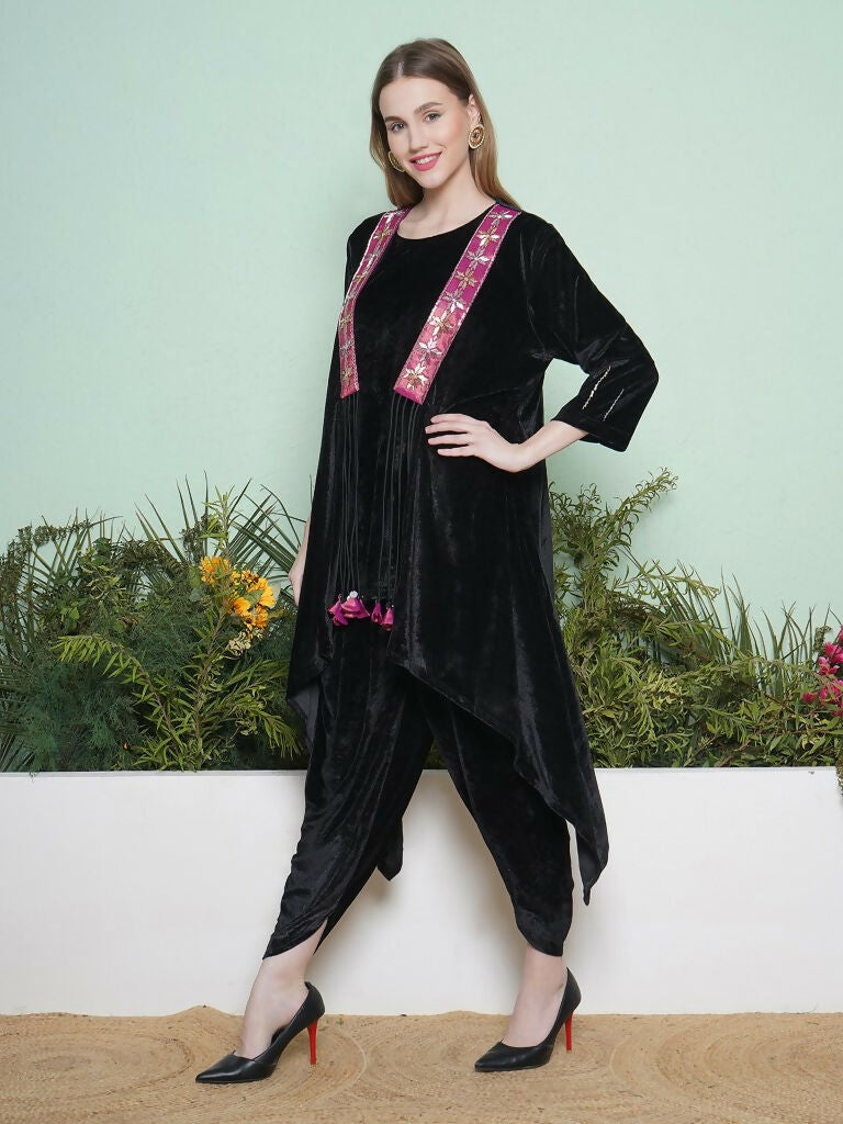 Joban Fashion Black Dhoti Salwaar with Inner and Hand Embellished Jacket