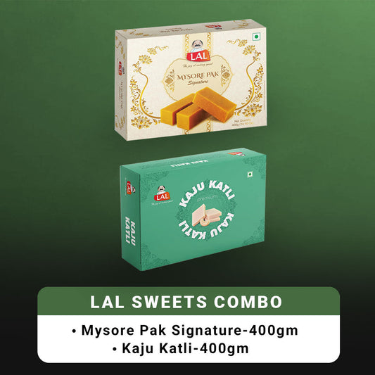 Lal Sweets Combo Pack - Mysore Pak Signature 400Gm And Kaju Katli 400 Gm Gift Pack | Desi Cow Ghee Indian Sweets | Mithai Box 