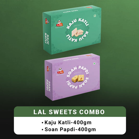 Lal Sweets Combo Pack - Kaju Katli 400 g & Soan Papdi Premium 400g| Desi Cow Ghee Indian Sweet Box Combo 
