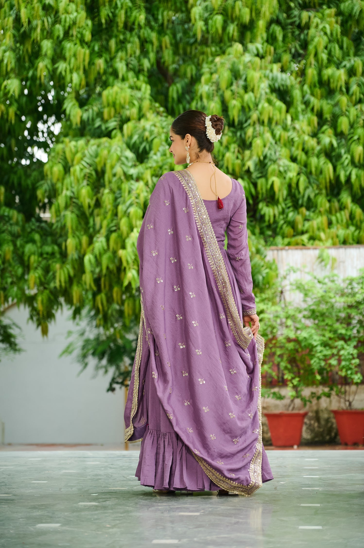 Lorenvalley Fashion Lavender Vichitra Silk with Embroidered Zari & Thread work Anarkali Gown with Dupatta 