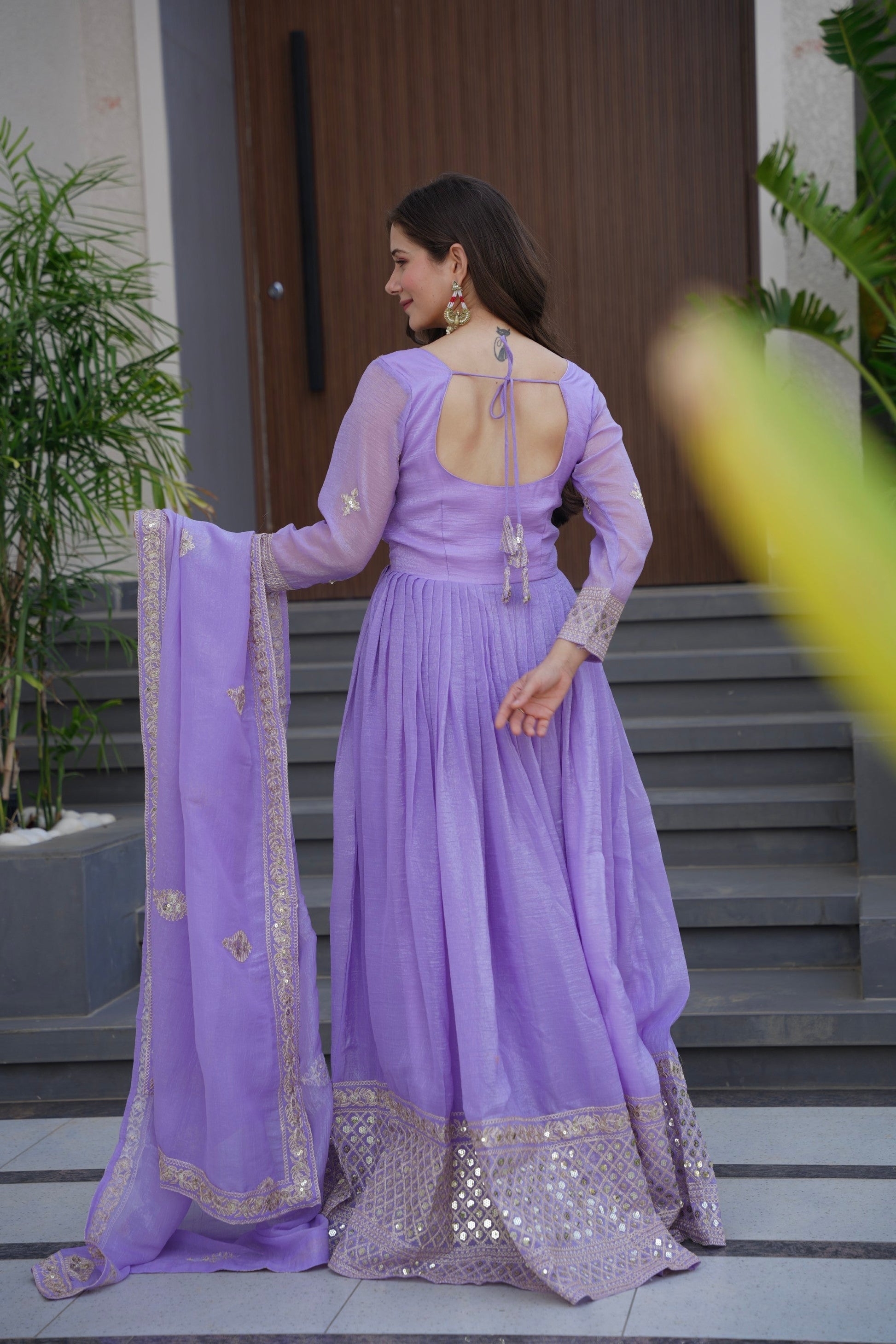 Lorenvalley Fashion Lavender Crunchy Silk with Embroidery Codding & Sequins Work Anarkali Gown with Dupatta 