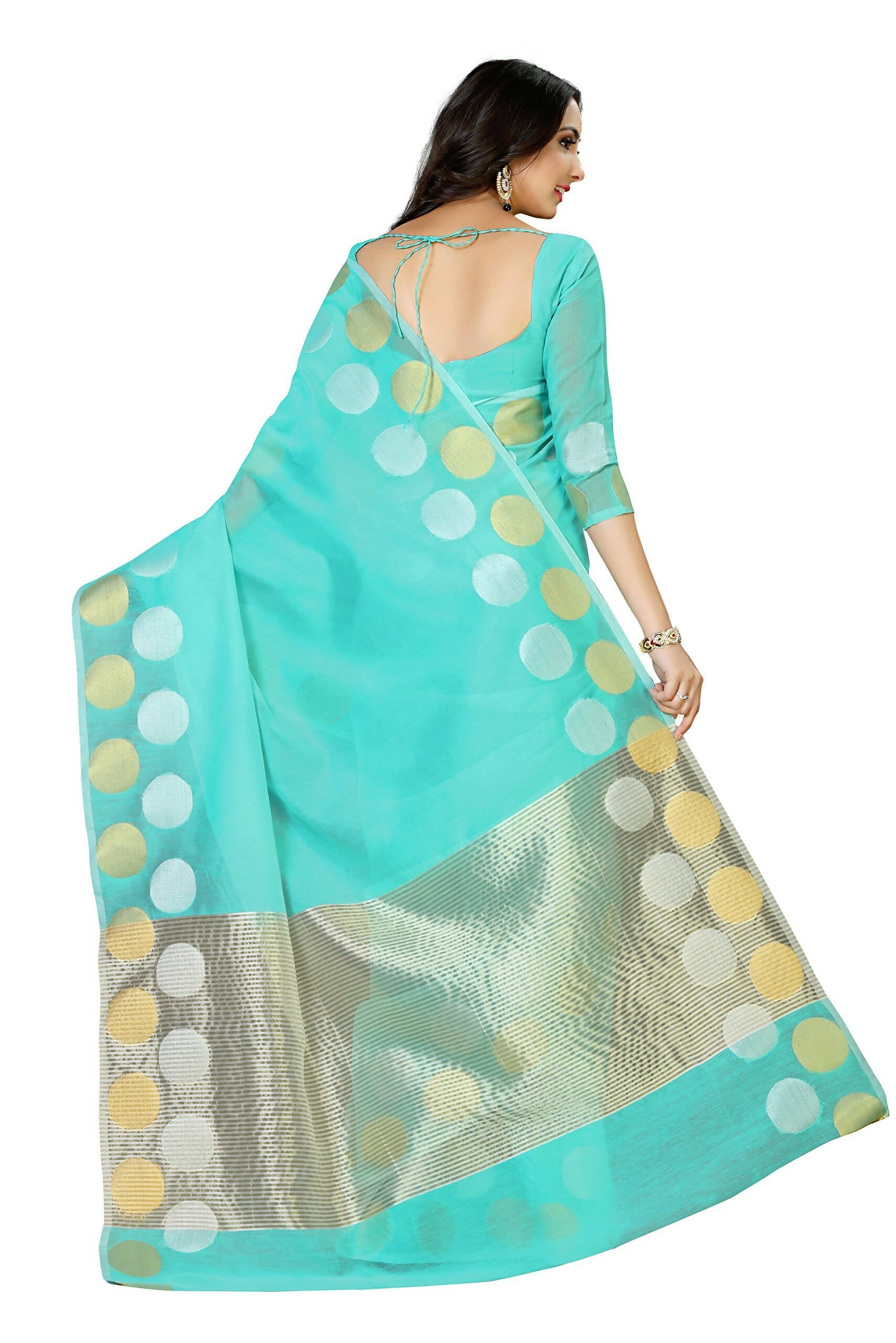 Mimosa Women's Turquoise Blue Kanchipuram Cotton Saree