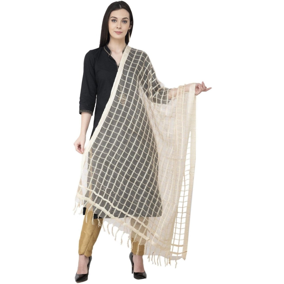 A R Silk Cotton Square Regular Dupatta White Color Dupatta or Chunni 