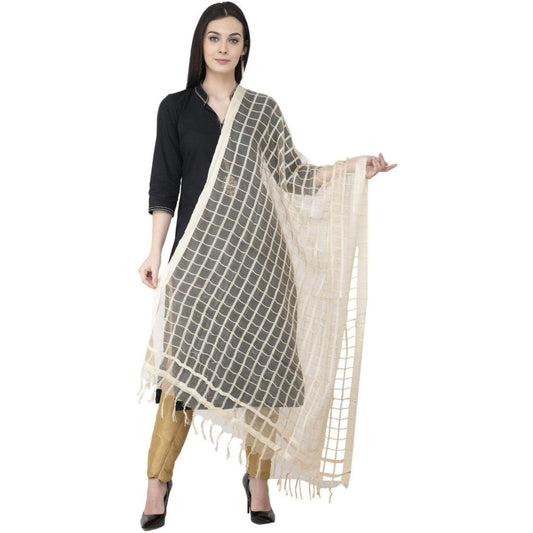 A R Silk Cotton Square Regular Dupatta White Color Dupatta or Chunni 