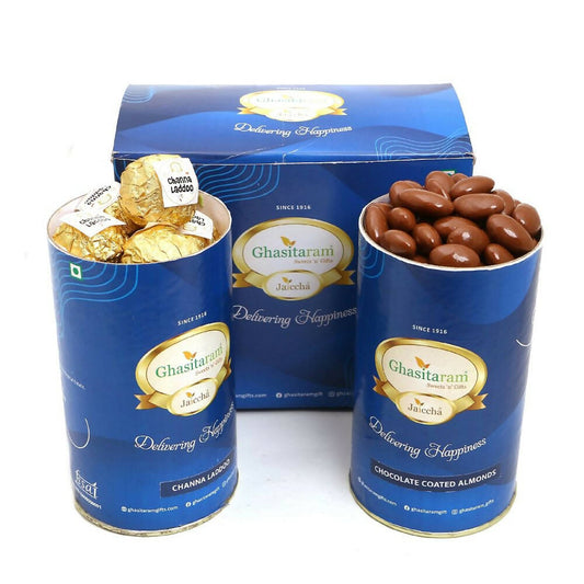 Ghasitaram Channa Laddoo & Chocolate Coated Almond Cans 