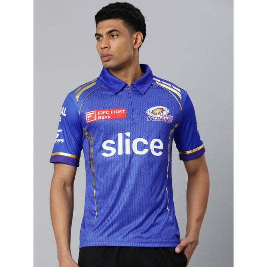 playR Men Printed Polo Collar Dri-FIT MI Official Match Jersey T-shirt IPL, T20 